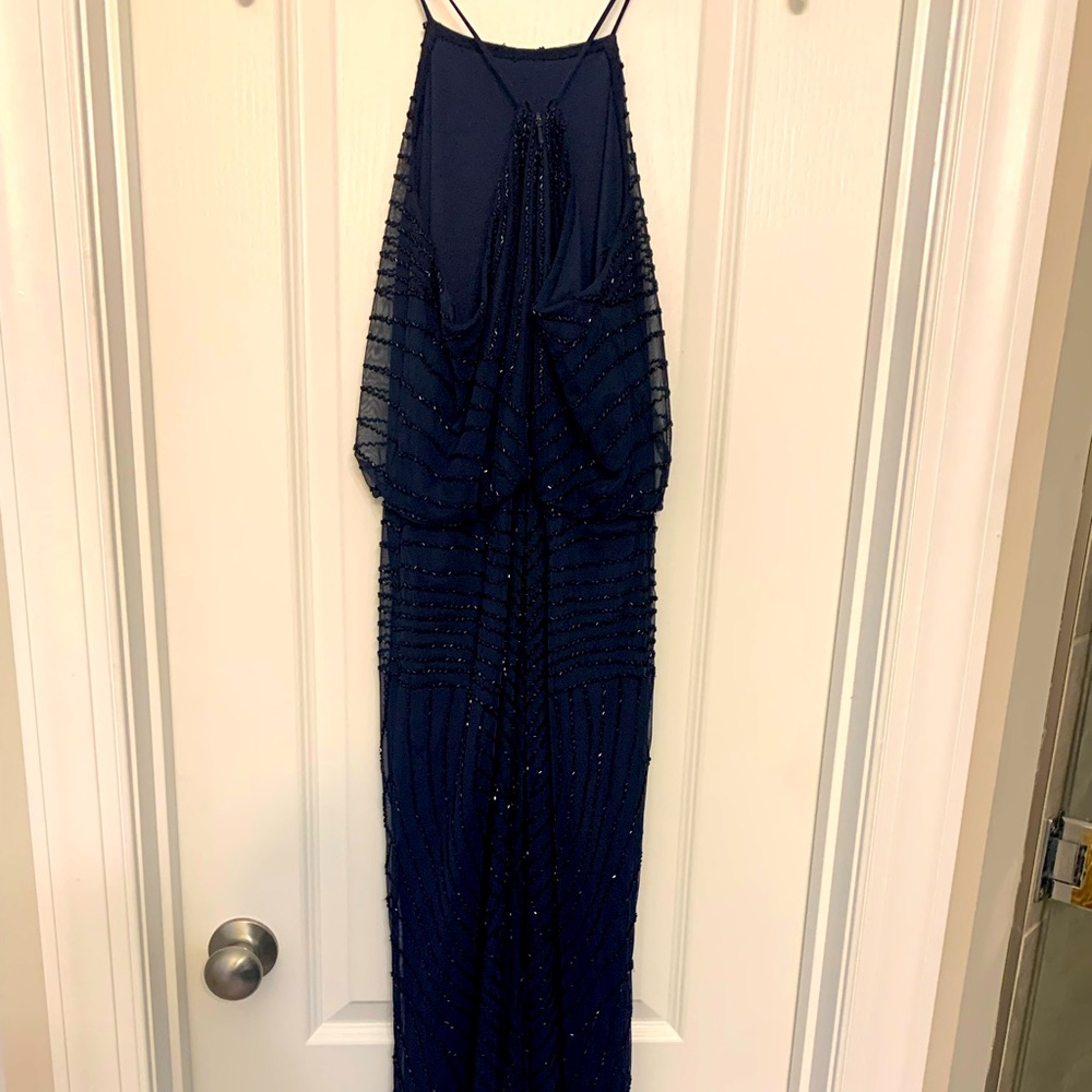 Adrianna Papell navy blue beaded formal gown